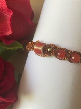 Handcrafted Red/Burnt Orange Adjustable Macrame Bracelet